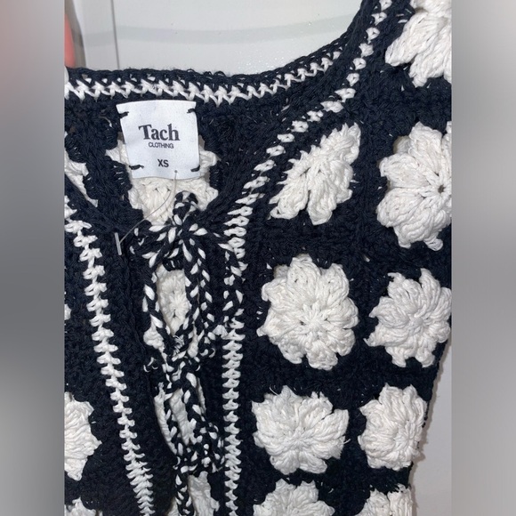New!Tach Cassia Nazarene Black & White Granny Square Crochet Vest & Skirt Set🖤XS - Picture 12 of 16